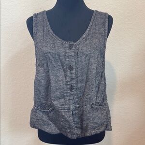 Flax Charcoal Button-Up Tank Top